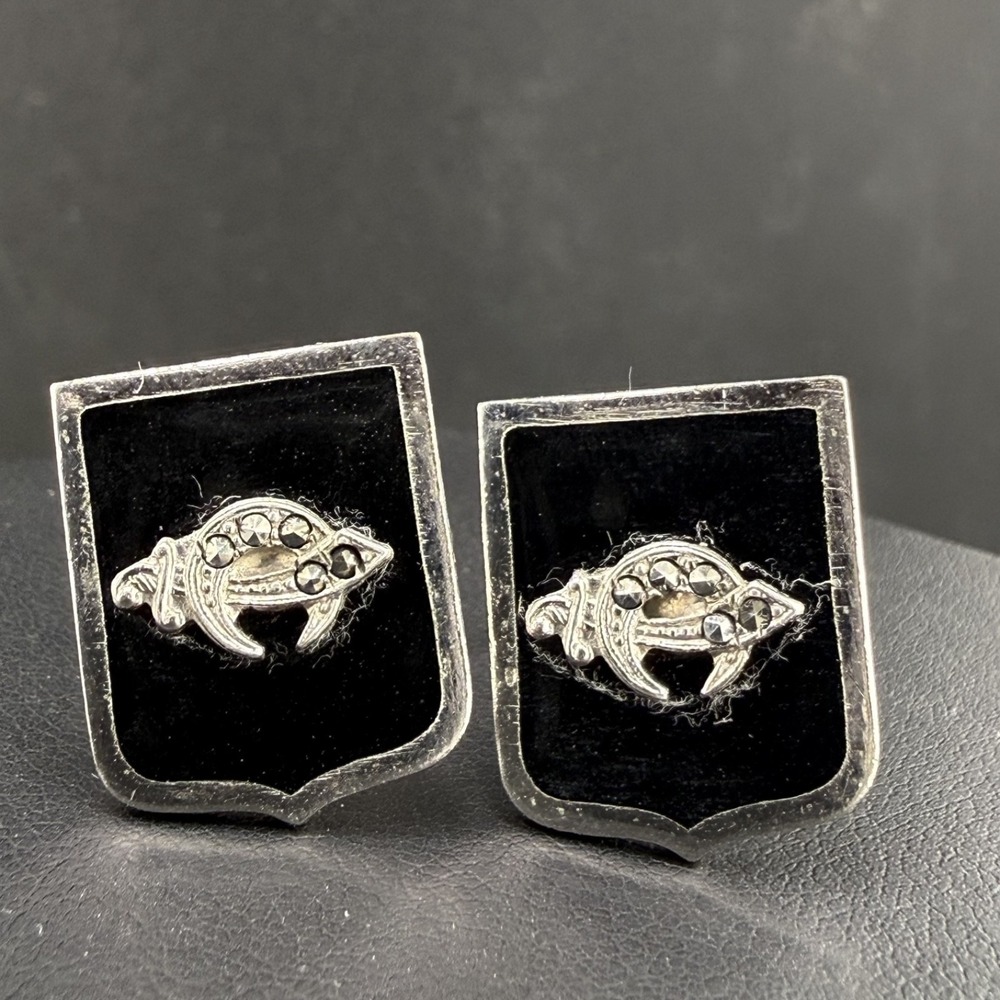 Vintage Estate Cufflinks Silver Masonic Shriners Scimitar Shield Enamel
